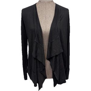Calypso St. Barth Black Linen Open Waterfall Cardigan Black Thin Lightweight